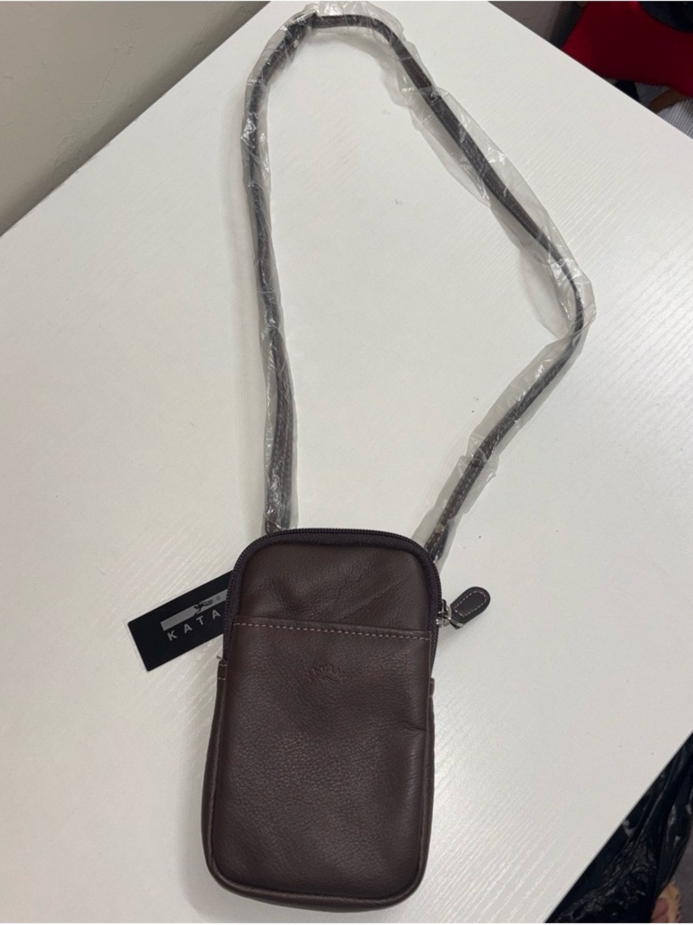 Brown Mini Leather Crossbody Phone Bag